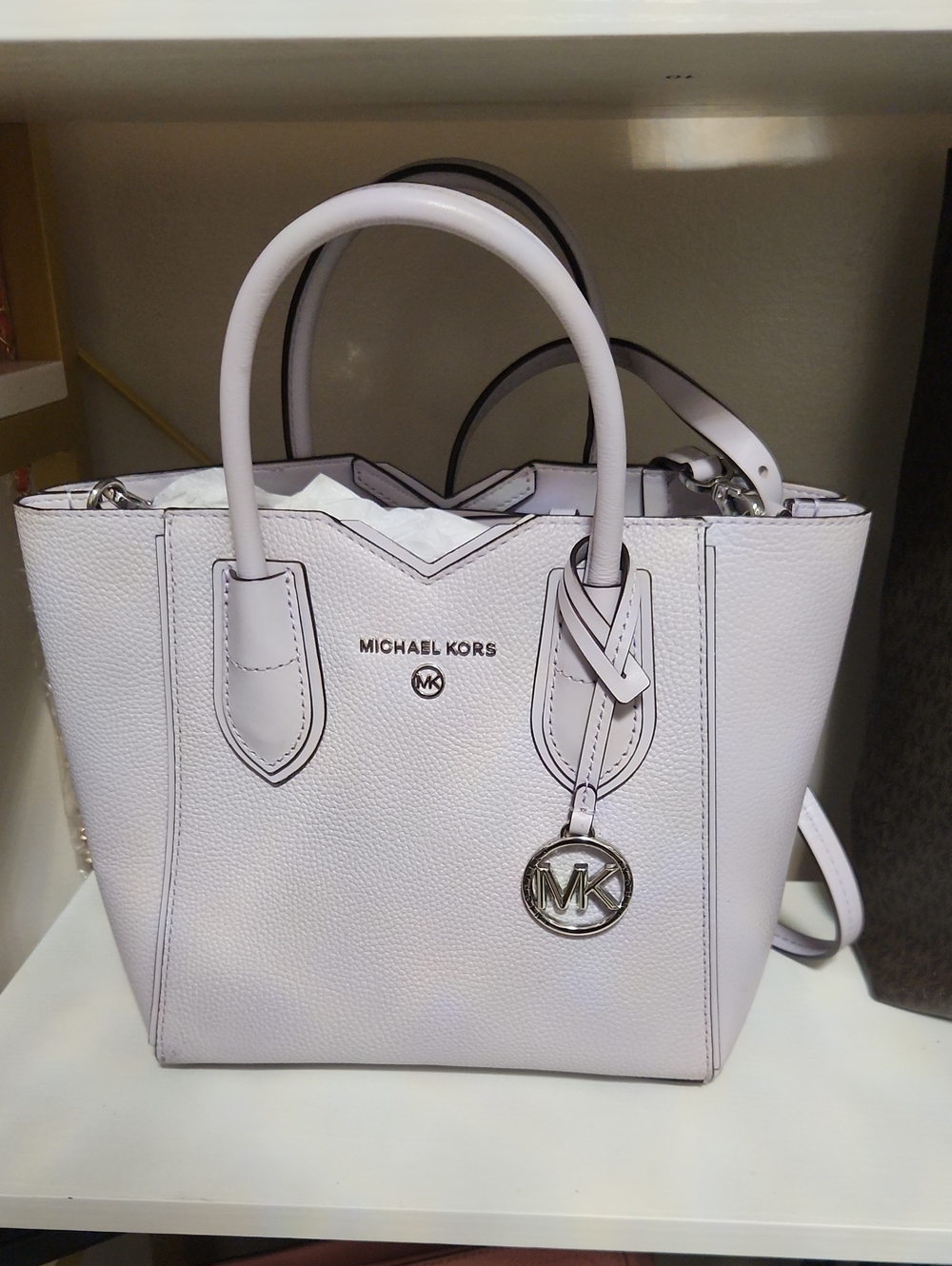Michael Kors Grey/Pale Violet Pebbled Leather Tote with MK Charm